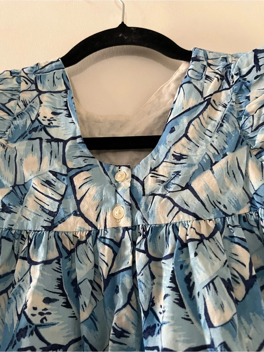 Janie and Jack Blue Tropical Palm Leaf Flutter Sleeve Dress 4 Cotton Summer